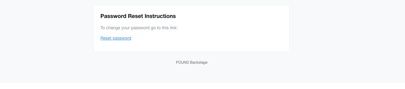 BACKSTAGE Password Reset Email